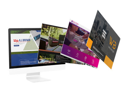 Image of a laptop surrounded by website designs